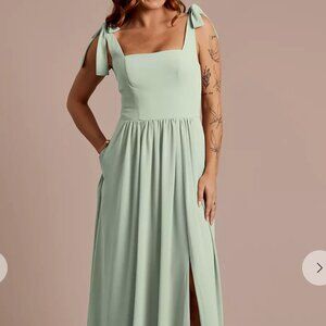 David's Bridal Chiffon Tie Strap Tank A-Line Dress in Dusty Sage, Size 2